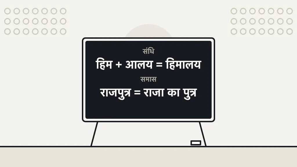 संधि (हिम + आलय = हिमालय) व समास (राजपुत्र = राजा का पुत्र)